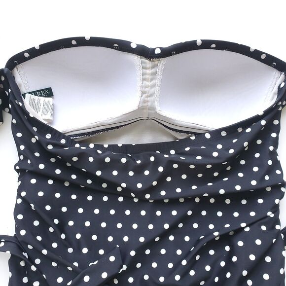 Lauren Ralph Lauren Swimsuit Womens 12 Black Polka Dot One Piece Bathing Suit - Picture 6 of 16